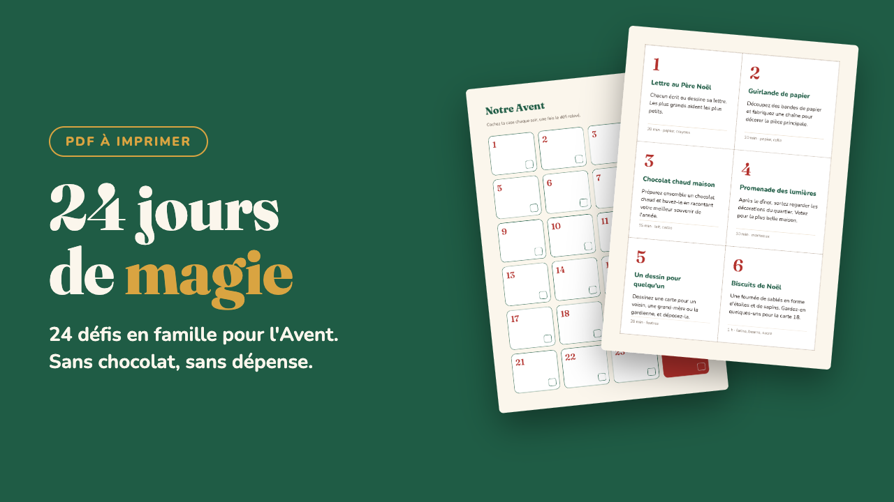 Aperçu du calendrier de l'Avent à imprimer