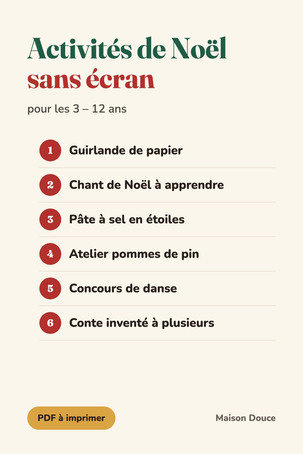 Activités de Noël sans écran pour enfants de 3 à 12 ans