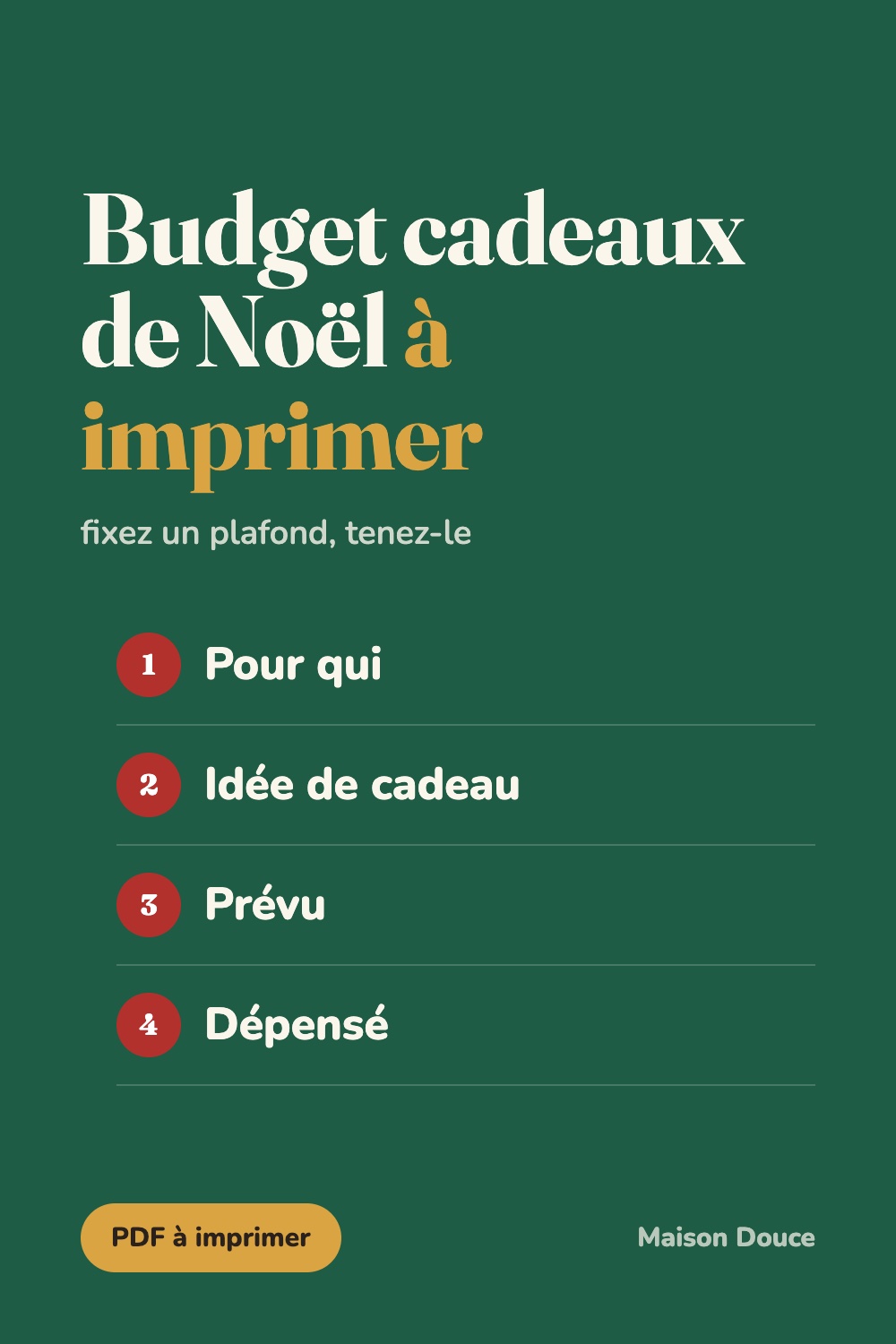 Budget cadeaux de Noël : le tableau à imprimer