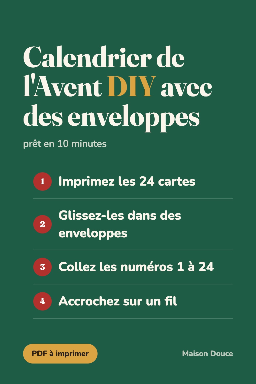 Calendrier de l'Avent DIY avec des enveloppes (prêt en 10 min)