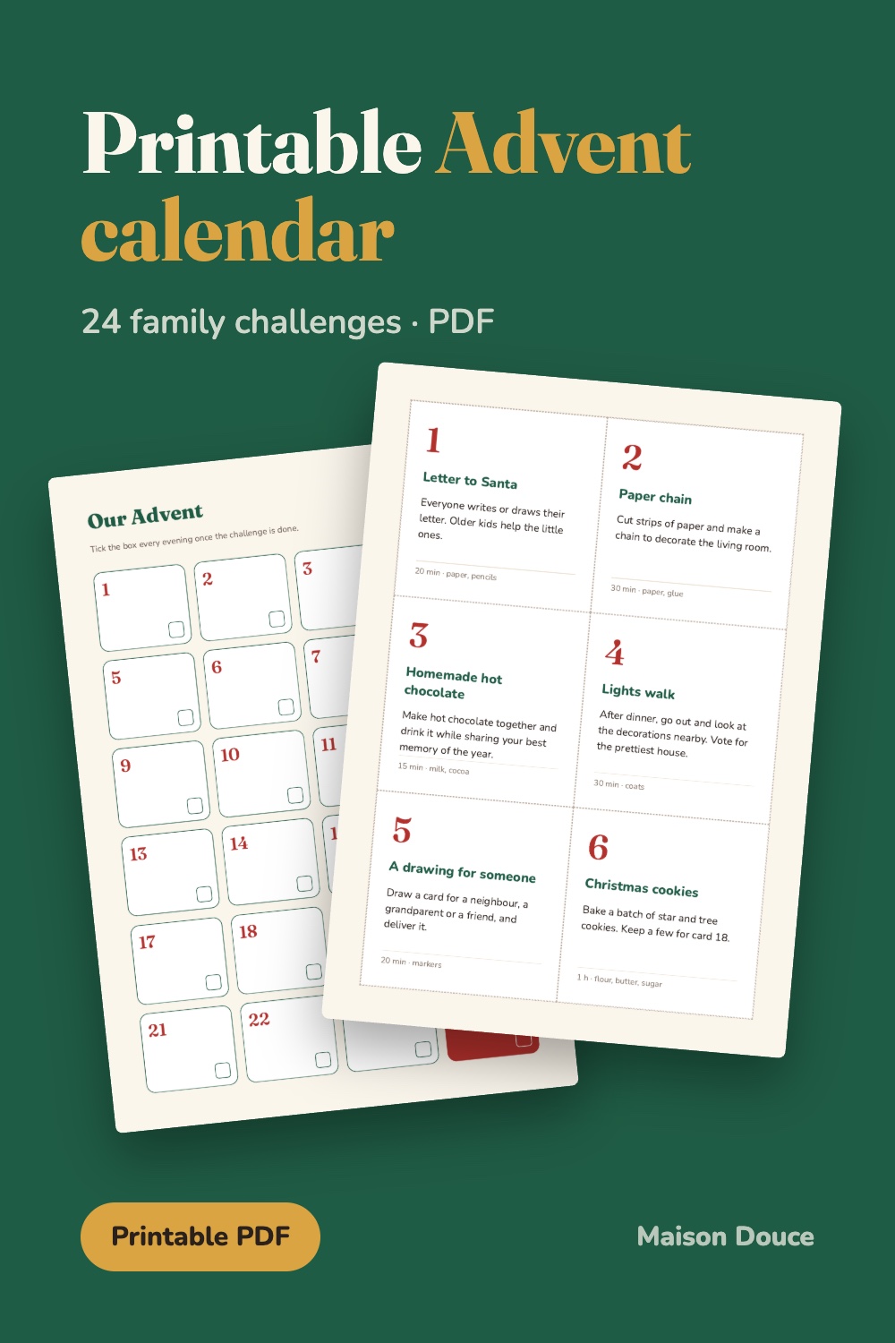 Printable Advent calendar: 24 family challenges