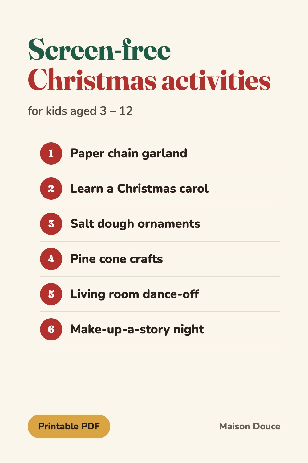 Screen-free Christmas activities for kids aged 3 to 12