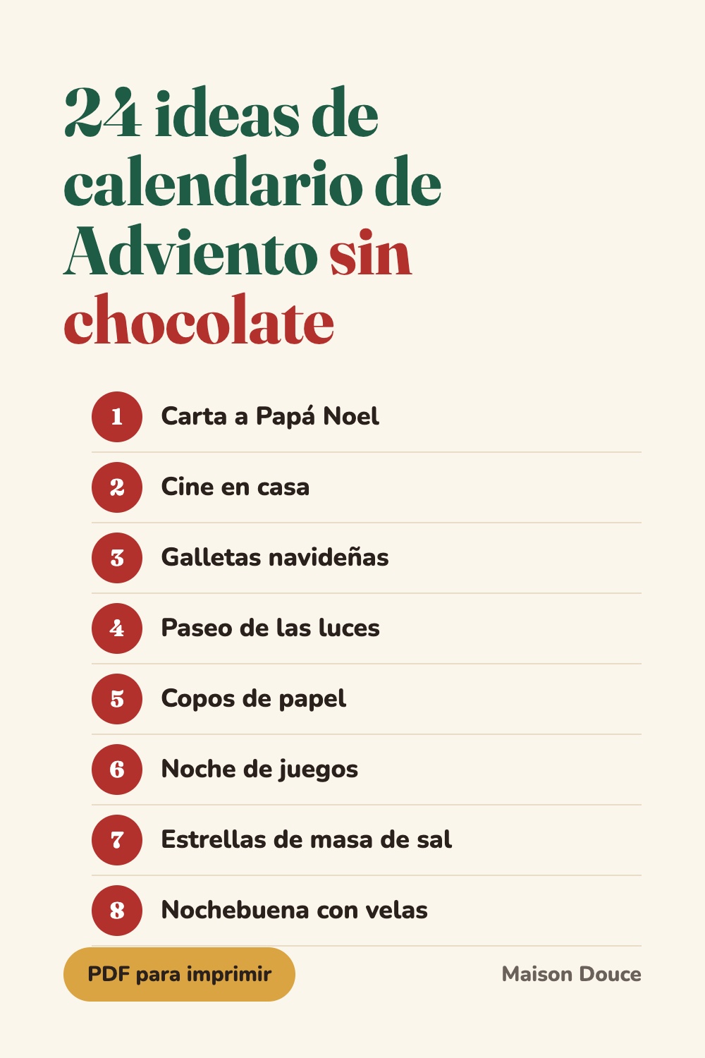 24 ideas de calendario de Adviento sin chocolate