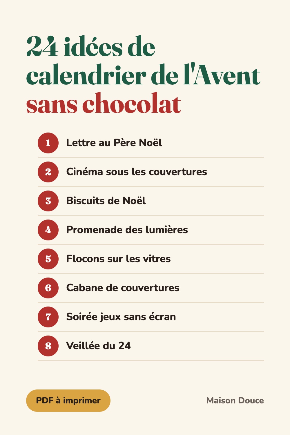 24 idées de calendrier de l'Avent sans chocolat