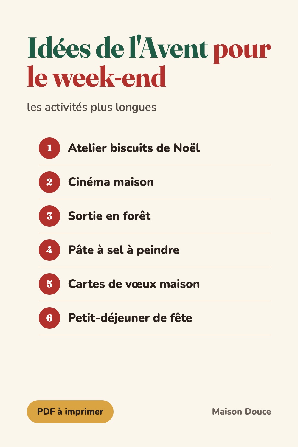 Idées d'activités de l'Avent pour le week-end en famille